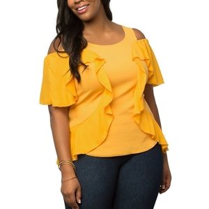 NWT Kiyonna Open Shoulder Flutter Sleeve Top, Sz 1
